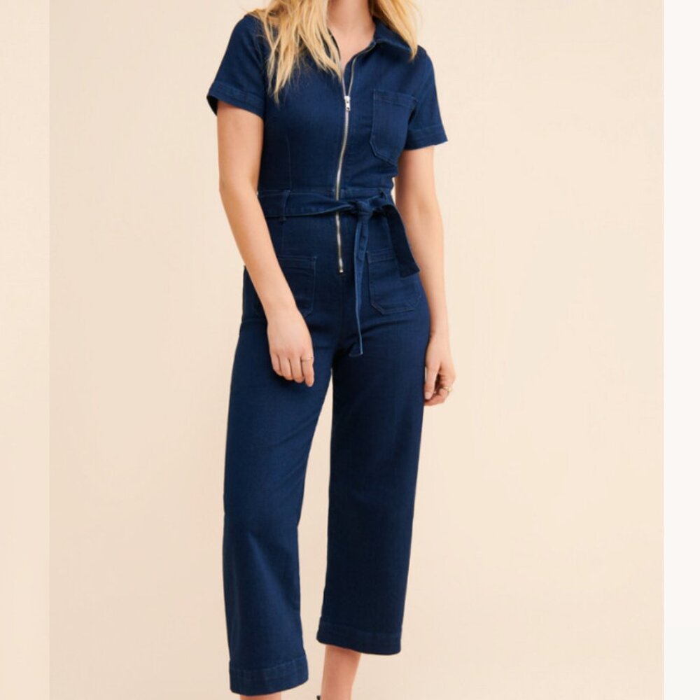 Maeve Deep Blue Short Sleeve Jumpsuit
